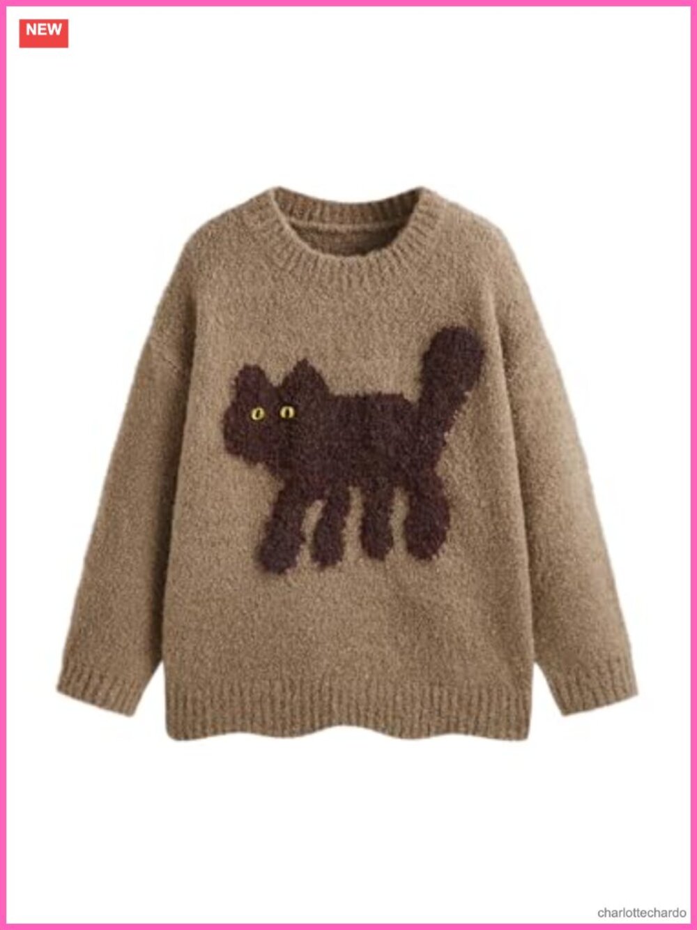 Cute Cat Graphic Chunky Oversized Pullover Sweater High Stretch Knit